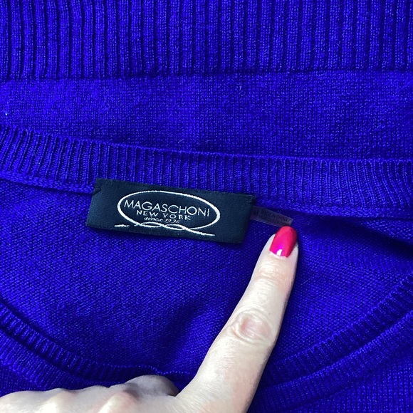 Magaschoni New York Layered 100% Cashmere Sweater Royal Blue M - Picture 6 of 8